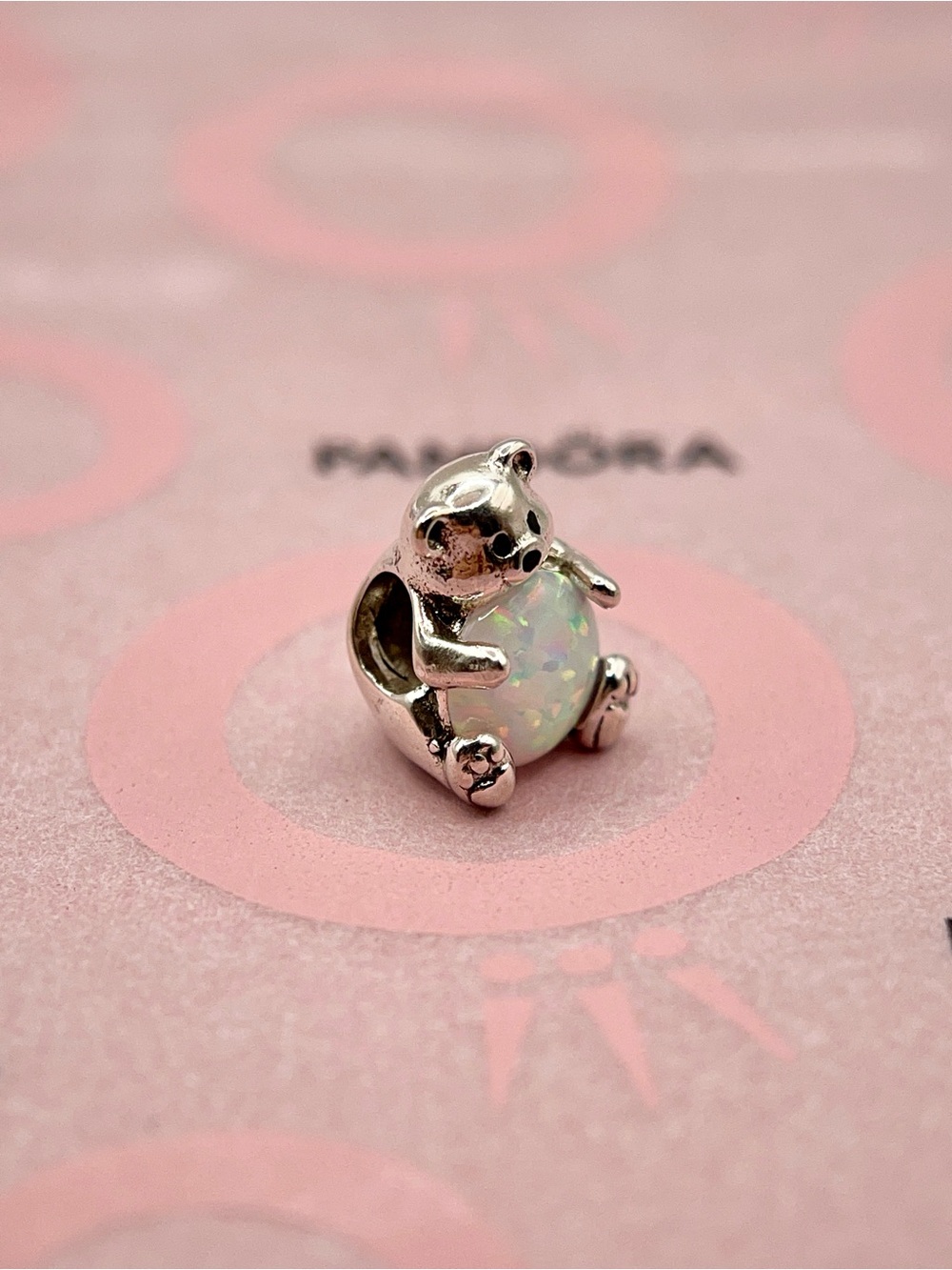 Pandora Sterling Silver Warm Hugs Teddy Bear Opal Charm 793108C01 - Picture 2 of 6